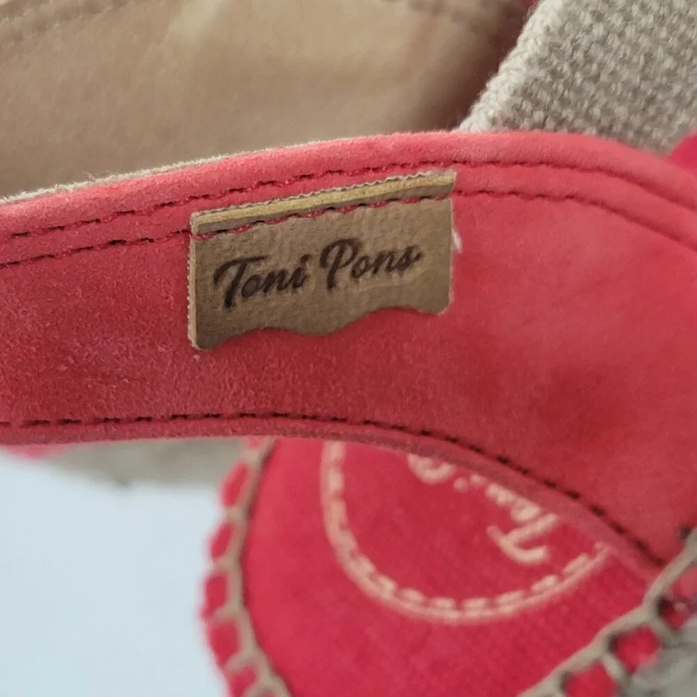Toni Pons Origens‎ Sandals US 5 Red Suede Tan Trim Wedge Espadrilles EU 35